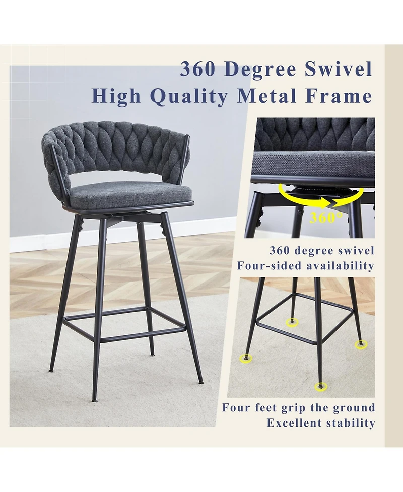 Streamdale Furniture Rotating Stools - Cotton Linen Cushions Black Iron Frame