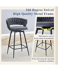 Streamdale Furniture Rotating Stools - Cotton Linen Cushions Black Iron Frame