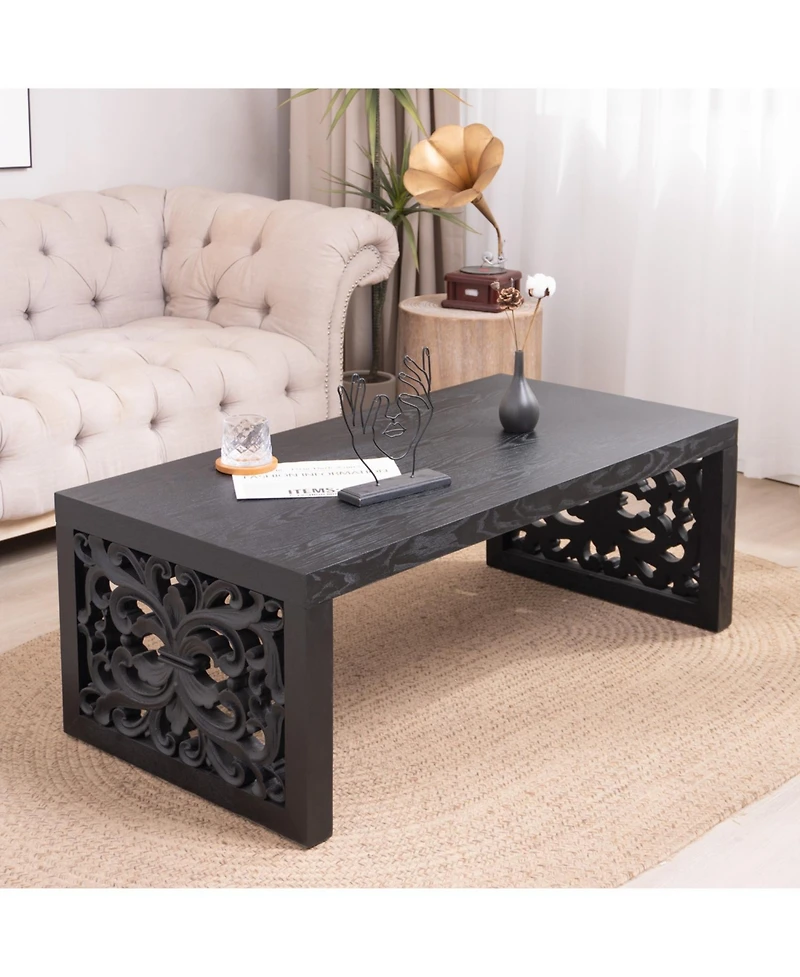 Streamdale Furniture Carved Wood Coffee Table - Ornate Side Panels