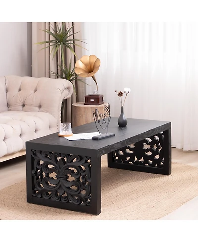 Streamdale Furniture Carved Wood Coffee Table - Ornate Side Panels