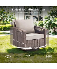 Gymojoy Farmhouse 2-Piece Pe Wicker Outdoor Rocking Chair with Olefin Cushions/Metal Armrest