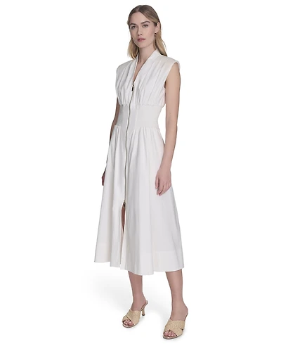 Vince Camuto Women's Smock Waist Front Zip Midi Dress