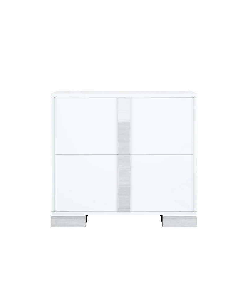 Streamdale Elegant White Mirrored Nightstand with 2 Drawers