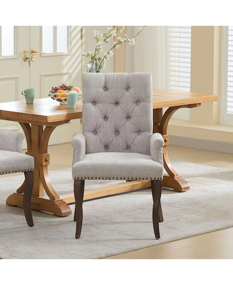 Streamdale Furniture Beige Chenille Dining Chair, Tufted, Wood Legs