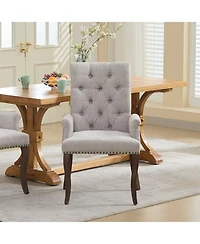 Streamdale Furniture Beige Chenille Dining Chair, Tufted, Wood Legs