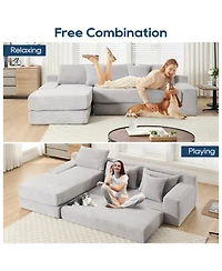 Streamdale Furniture L-Shaped Corduroy Sectional Sofa Bed - Light Gray