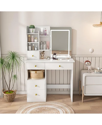 Streamdale Furniture White Dressing Table with Led Light & Hidden Mirror