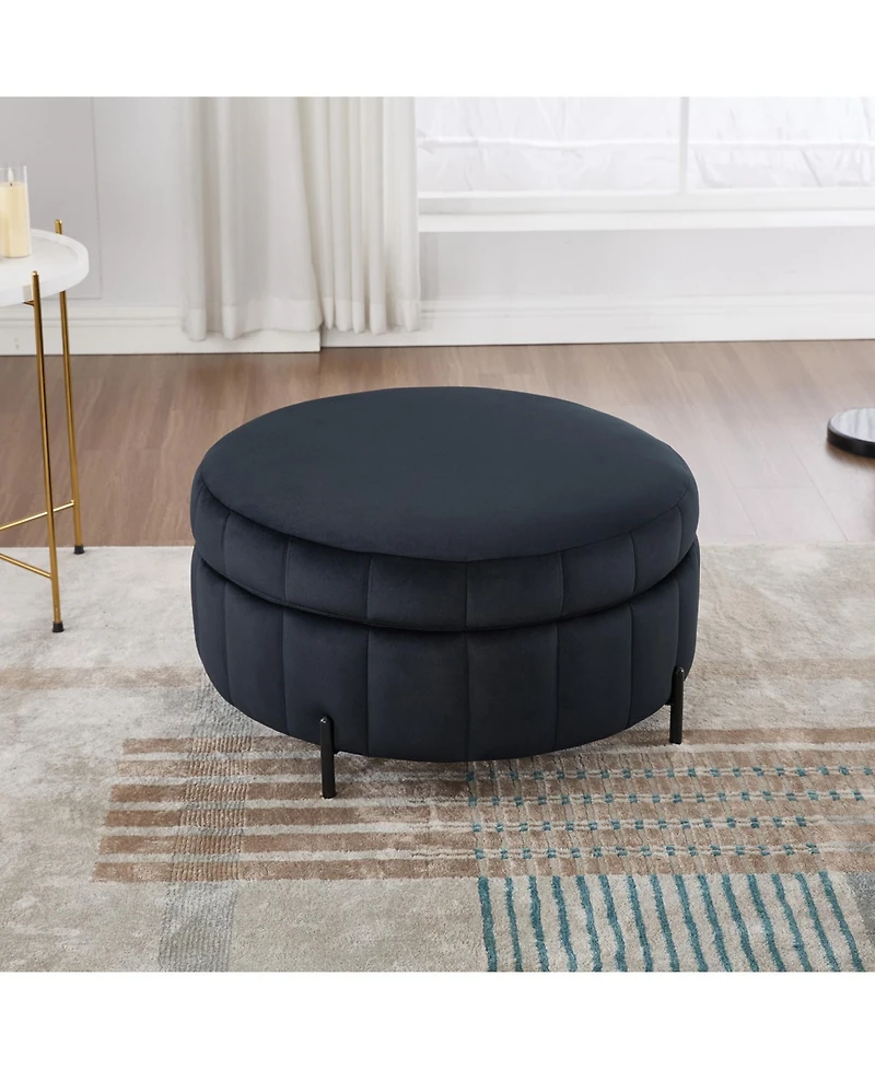 Streamdale Furniture 31.5" Velvet Storage Ottoman - Black