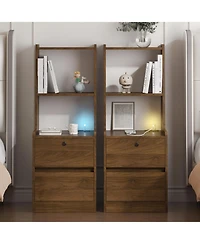 Streamdale Nightstands Set of 2, Charging, Night Light, Bookshelf, Storage, Wood