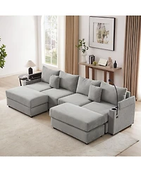 Streamdale Furniture 123" Modern Sectional Sofa w/ Storage, Ottomans, Usb, Cup & Phone Holders - Grey