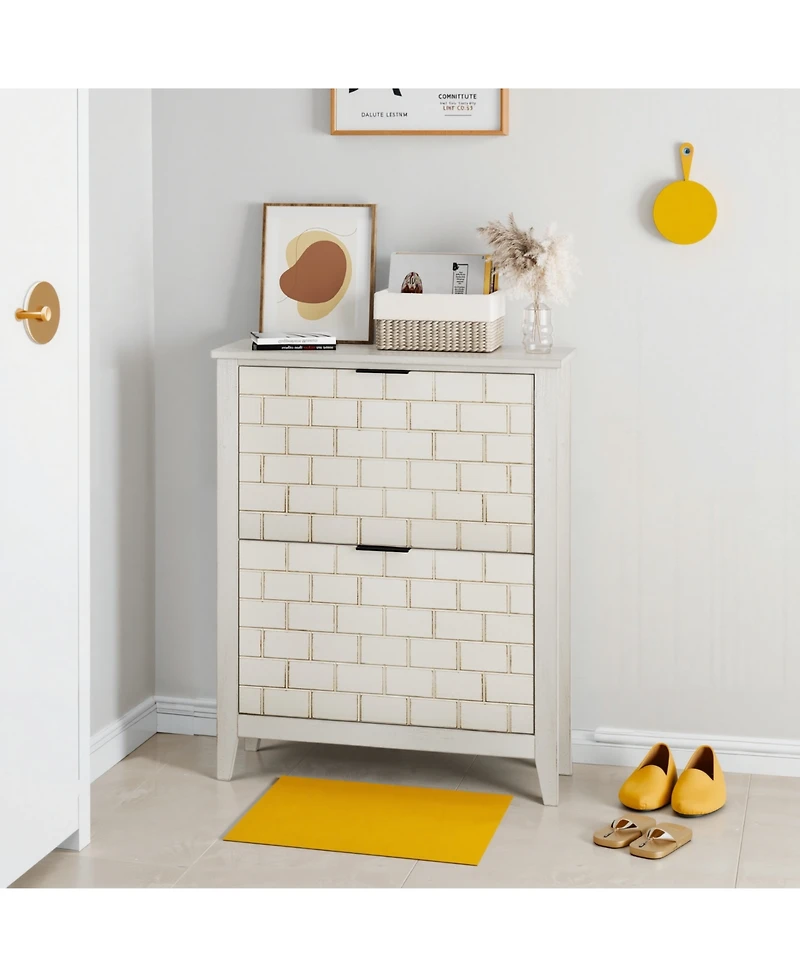 Streamdale Retro White Shoe Cabinet - Mid-Century Style
