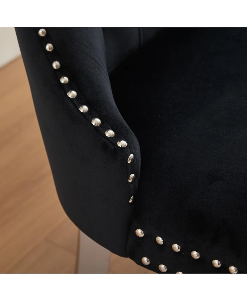 Streamdale Furniture + Loveseat Bench + Velvet + Tufted, Wing Back, Silver Legs + Dining