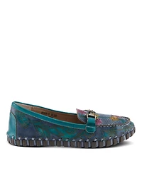 L'Artiste Women's Delavigne Handpainted Floral Loafers with Gold Bit Accent, Cushioned Insole & Flexible Sole