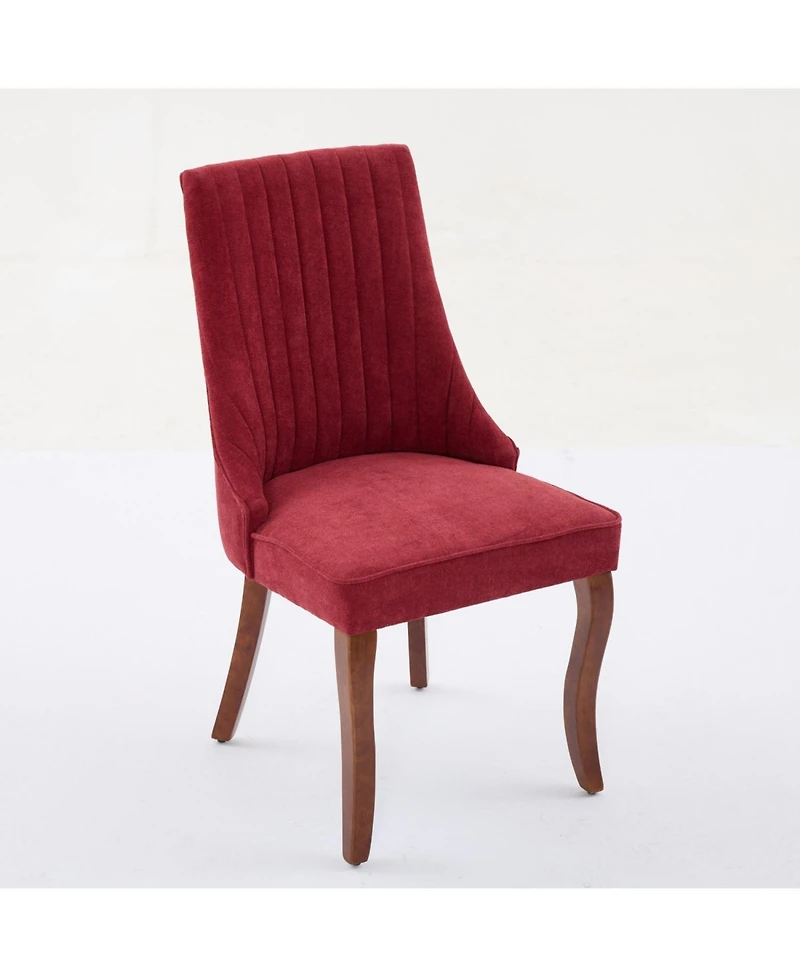 Streamdale Furniture Streamdale Wine Red Flocked Linen Dining Chairs, Set of 2