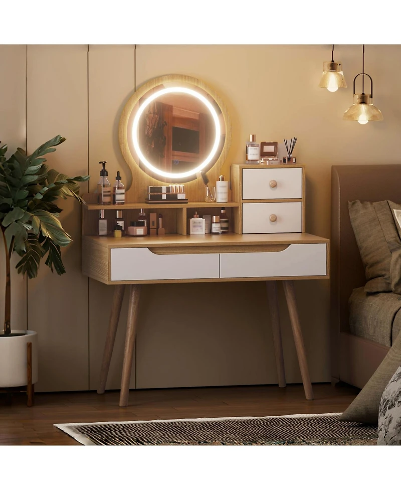 Streamdale Lighted Vanity Desk with 3 Adjustable Mirror and 4 Drawers