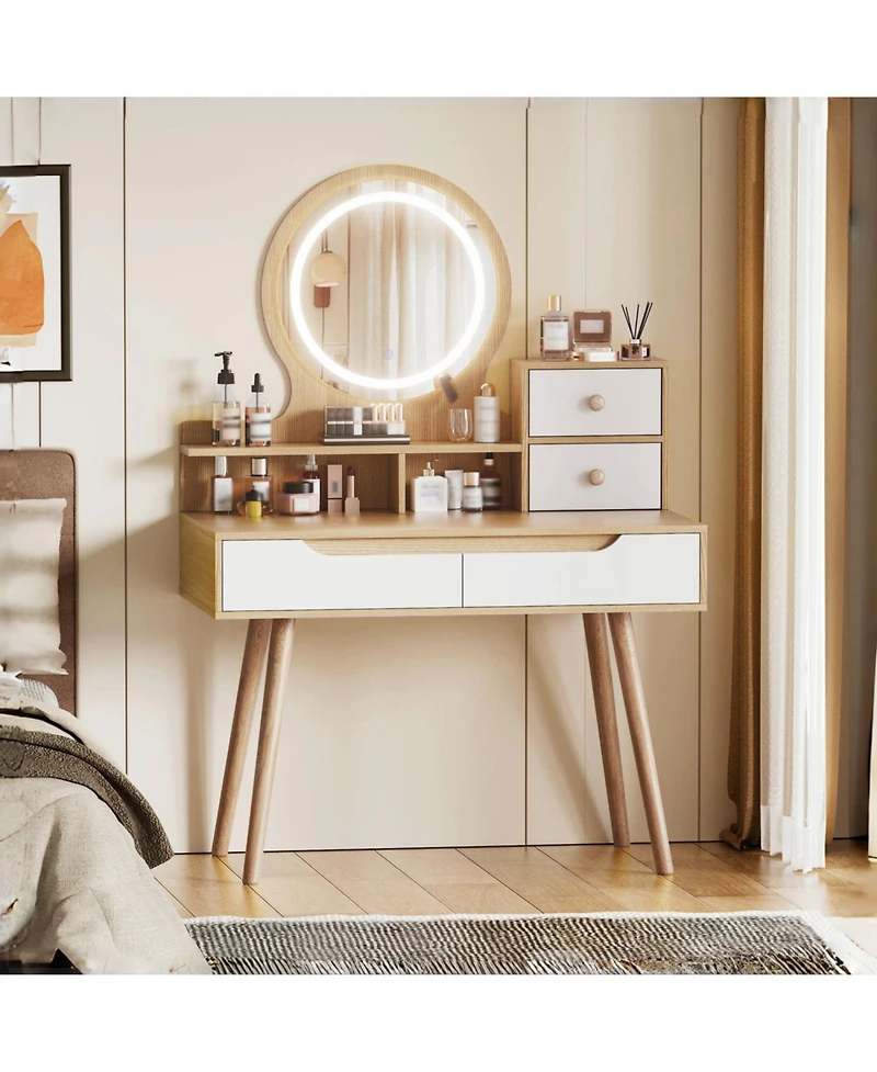 Streamdale Lighted Vanity Desk with 3 Adjustable Mirror and 4 Drawers