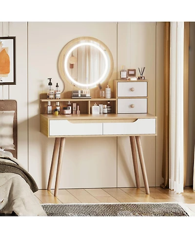 Streamdale Lighted Vanity Desk with 3 Adjustable Mirror and 4 Drawers