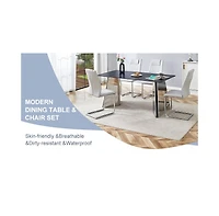 Streamdale Furniture Marble-Patterned Dining Table & Gray Pu Chairs (63"x31.5"x30)