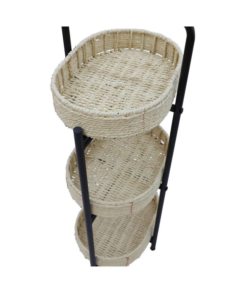 Streamdale Furniture 3 Tier Tray Table Paper Rope Woven Side Table (Natural)