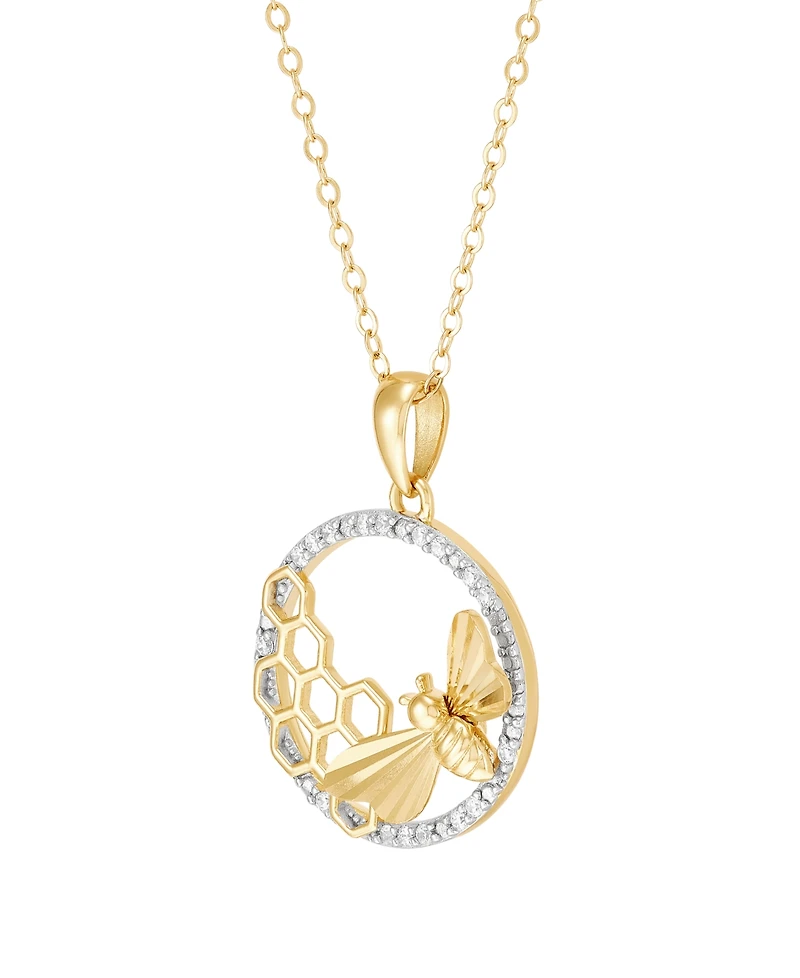 Macy's Diamond Pendant Necklace (1/10 ct. t.w.) in 14k Yellow Gold Plated Over Sterling Silver and Rhodium