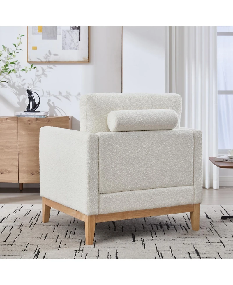 Streamdale Furniture 35.4" Wide Ivory Boucle Accent Chair with Wood Legs