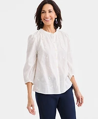 Style & Co Petite Crewneck Embroidered Detail Top, Macy's Exclusive