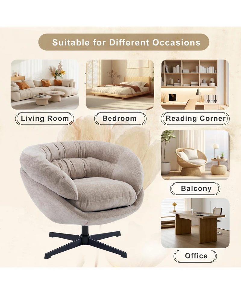 Streamdale Furniture 360 Swivel Round Club Chair with Black Metal Base (Brown)