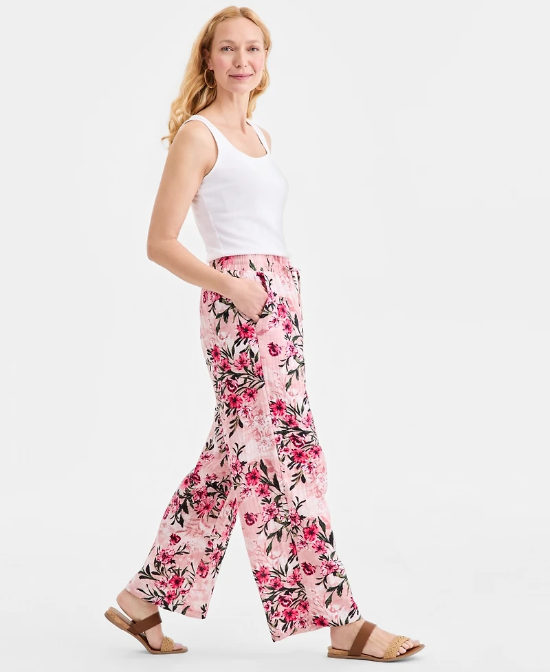 Style & Co Women's Printed Cotton Gauze Straight-Leg Pull-On Pants, Macy's Exclusive