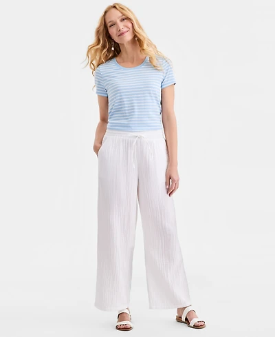 Style & Co Petite Cotton Gauze Wide-Leg Pull-On Pants, Macy's Exclusive