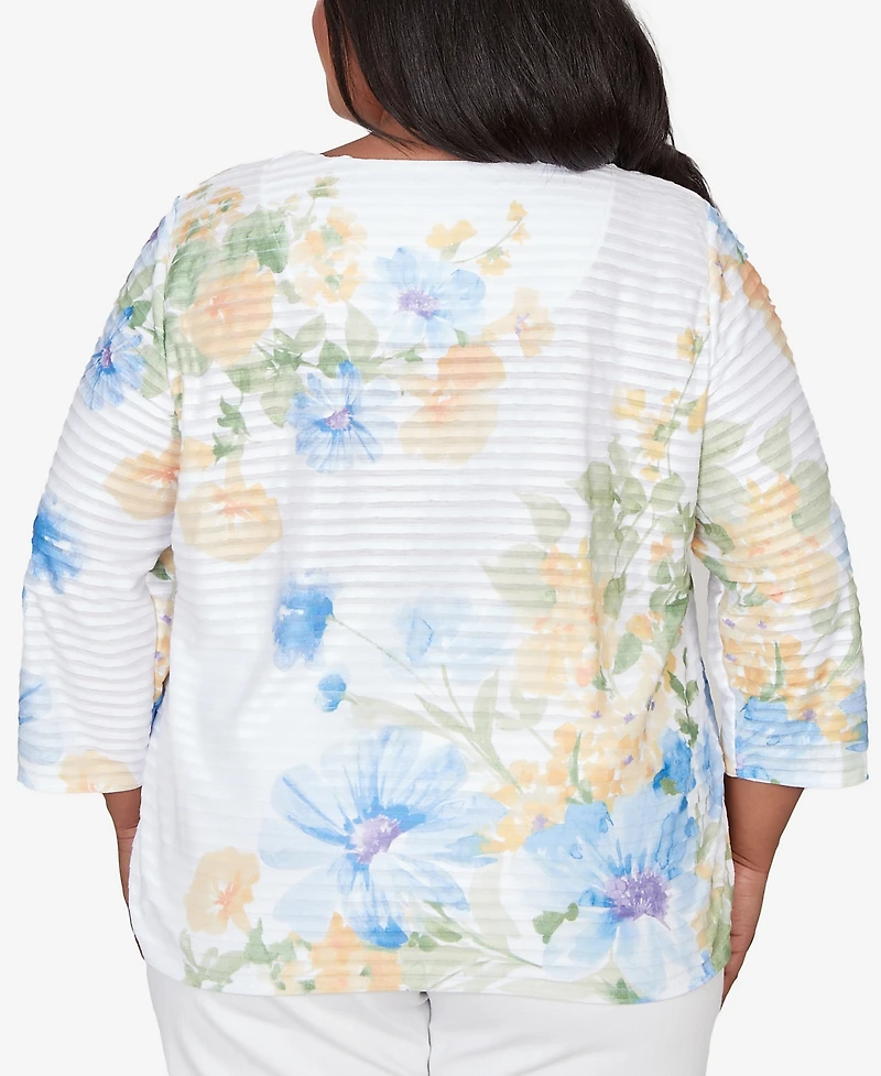 Alfred Dunner Plus Classic Placed Floral Stripe Top