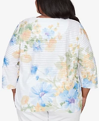 Alfred Dunner Plus Classic Placed Floral Stripe Top