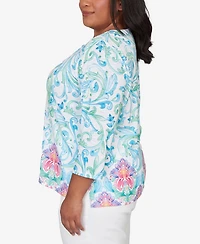 Alfred Dunner Plus Classic Scroll Border Embellished Neck Top