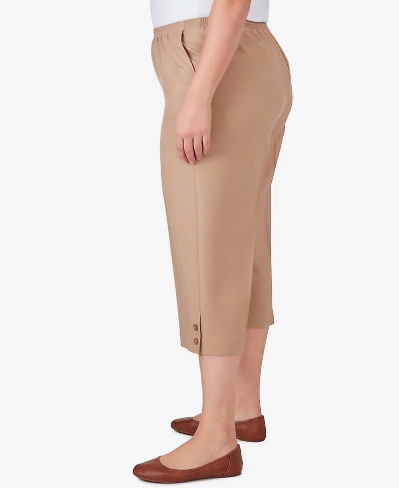 Alfred Dunner Plus Classic Button Hem Gathered Waistband Capri Pants