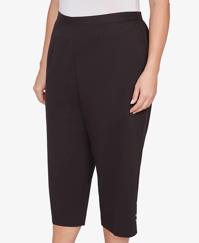 Alfred Dunner Plus Classic Solid Twill Button Hem Capri Pants