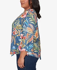 Alfred Dunner Plus Classic Floral Print Pointed Hem Top with Necklace