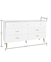 Streamdale Furniture Seven Drawers Large Chest Of Drawer Cabinet With Golden Handle And Golden Legs White Color
