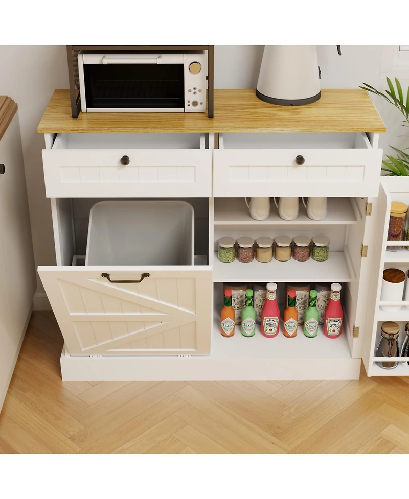 Streamdale Furniture Kitchen Storage Cabinet with Trash Cabinet, Drawers, Shelves, and Door