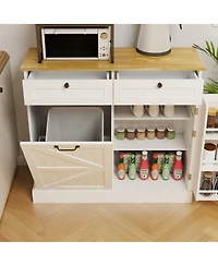 Streamdale Furniture Kitchen Storage Cabinet with Trash Cabinet, Drawers, Shelves, and Door