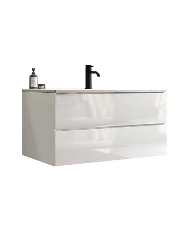 Streamdale 36" White Wall Mount Vanity w/ Ceramic Sink