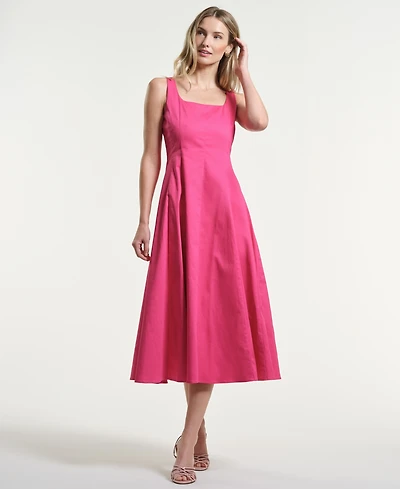 Isaac Mizrahi Women's Seamed Square Neck Midi Dress