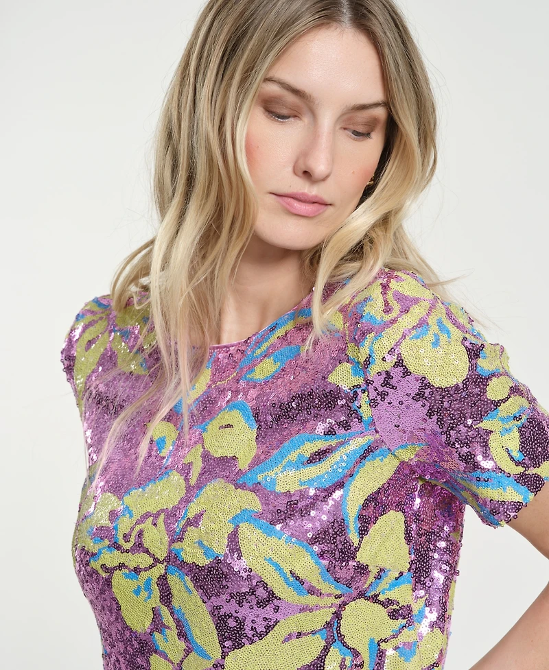 Isaac Mizrahi Women's Crewneck Sequin Top