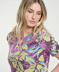 Isaac Mizrahi Women's Crewneck Sequin Top