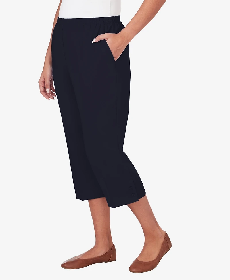 Alfred Dunner Women's Classic Button Hem Gathered Waistband Capri Pants