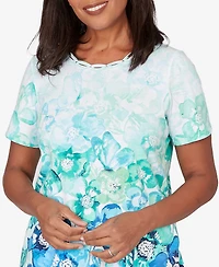 Alfred Dunner Women's Floral Ombre Embellished Neck T-Shirt