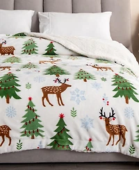 Linery & Co. Velvet Plush Fleece Reversible Sherpa Christmas Throw