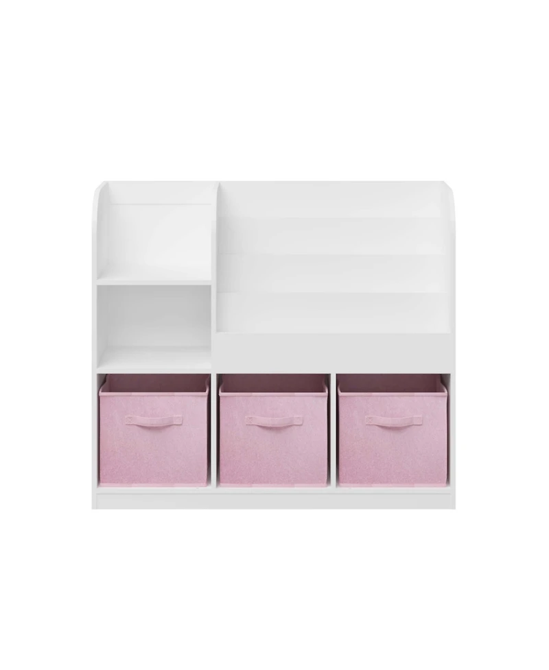Cesicia White/Pink Kids Bookcase with 3 Collapsible Fabric Drawers for Bedroom