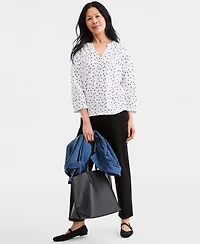 Style & Co Women's Printed 3/4 Sleeve Split-Neck Top