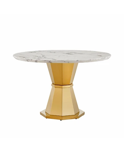 Streamdale Furniture 47" Round Marble Dining Table, Gold Base