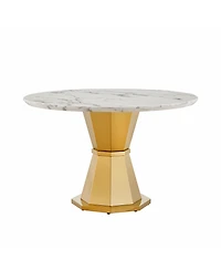 Streamdale Furniture 47" Round Marble Dining Table, Gold Base