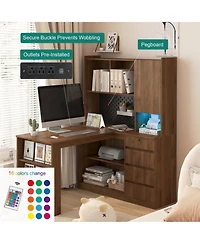 Streamdale Furniture + L-Shaped + Wood/Engineered Wood (assuming material) + Drawers, Bookshelf, Led Light, Corner Gaming + Desk